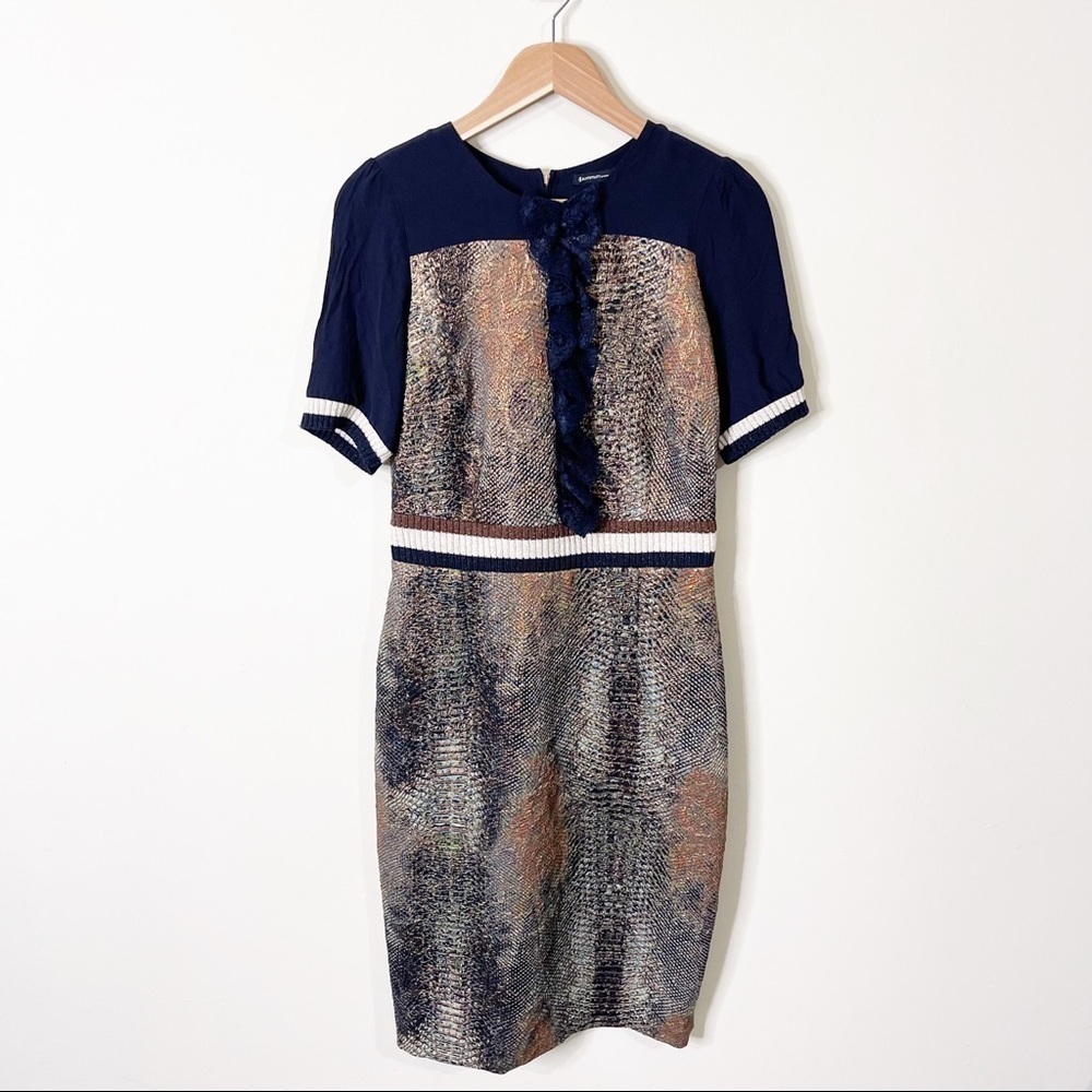 Summum Navy Snake Print Lace Ruffle Sheath Dress Size 34 EU or 2 US - Picture 2 of 7